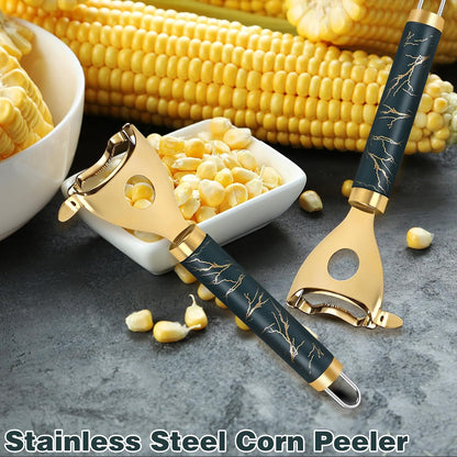 2Pcs Corn Shucker Corn Cob Stripper Tool Peeler Good Grips Stainless Steel Multifunctional Scraper, Kitchen Remover Tool Cutter Kernels Effortless Fast Time-Saving Convenience Ergonomic Handle
