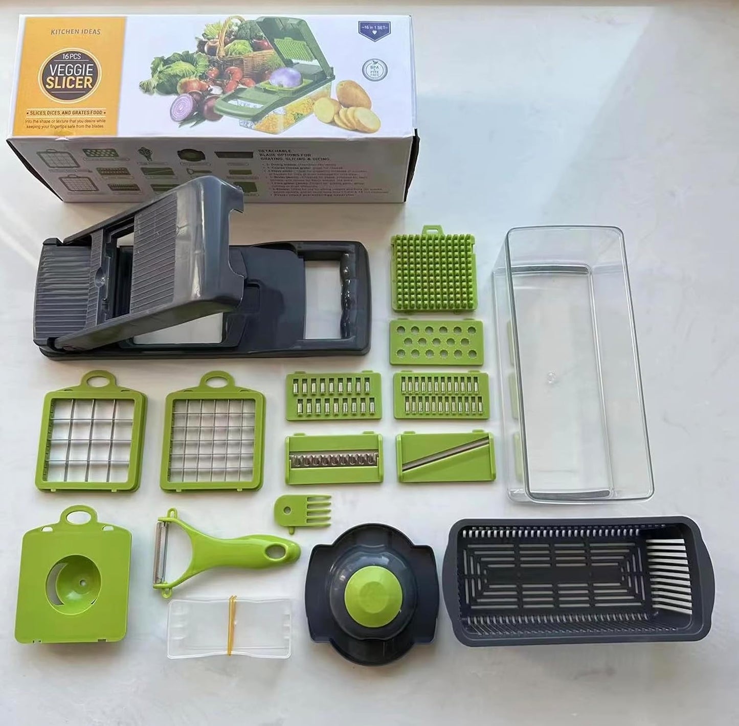 16-in-1 Vegetable Chopper & Slicer – Professional Food Chopper with Container, Multifunctional Onion, Garlic & Carrot Dicer, Heavy-Duty Veggie Cutter for Easy Meal Prep