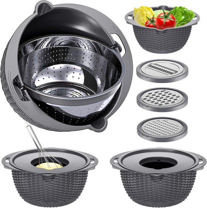 4-1 Colander with Bowl Set - Pasta Strainer - Colander for Kitchen - Strainers and Colanders Rice Strainer Fruit Cleaner Veggie Wash Sink Strainer Kitchen Essentials - Black