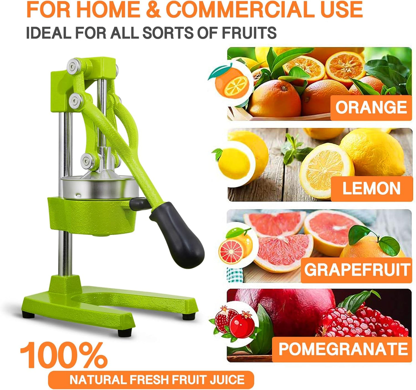 Commercial Heavy Duty Cast Iron Hand Press Manual Orange Citrus Lemon Lime Grapefruit Pomegranate Fruit Juice Squeezer Machine with Stainless Steel Cup