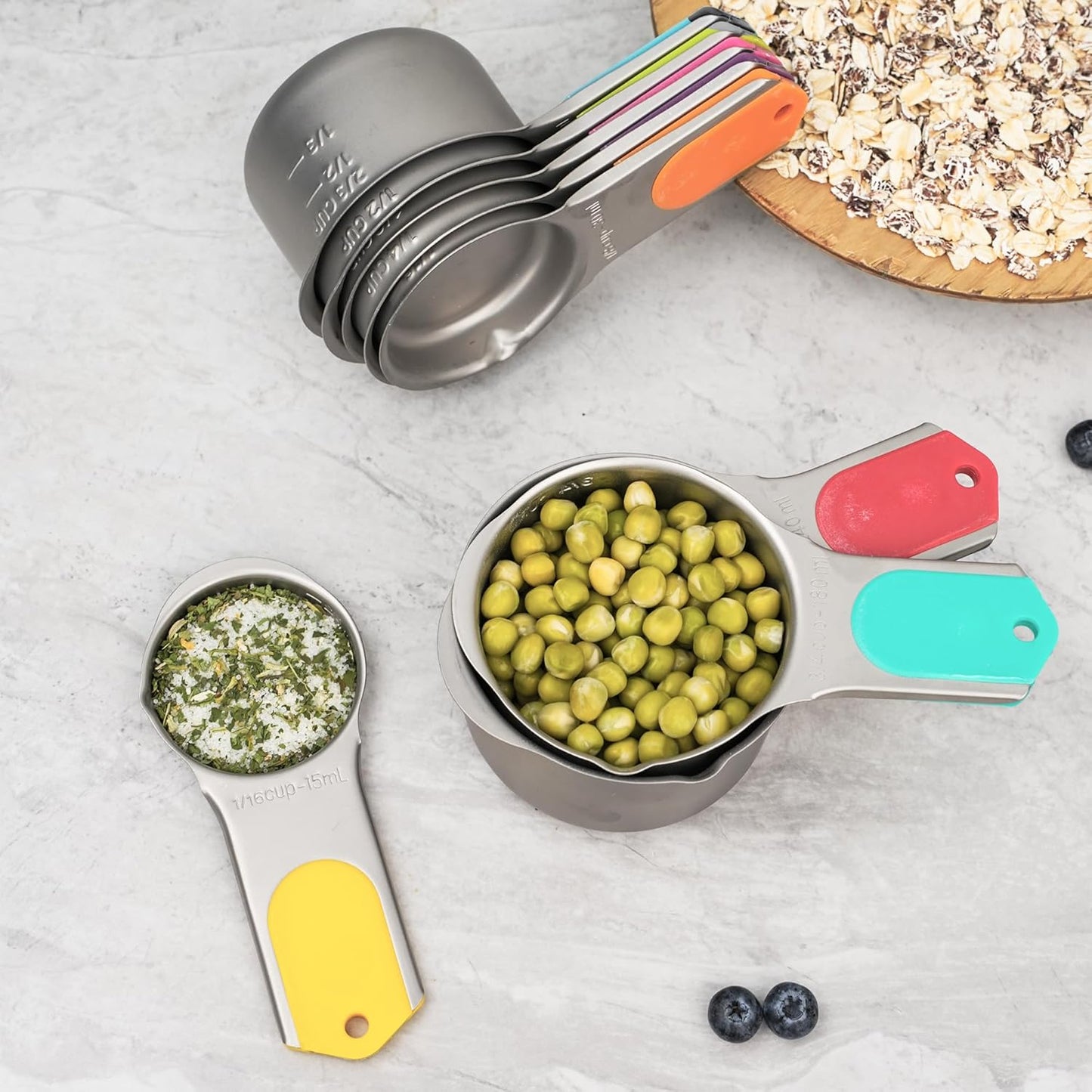 Magnetic Measuring Cups Set of 5, Stainless Steel Nesting Measuring Cups with Easy to Read Markings, Kitchen Gadgets for Cooking & Baking
