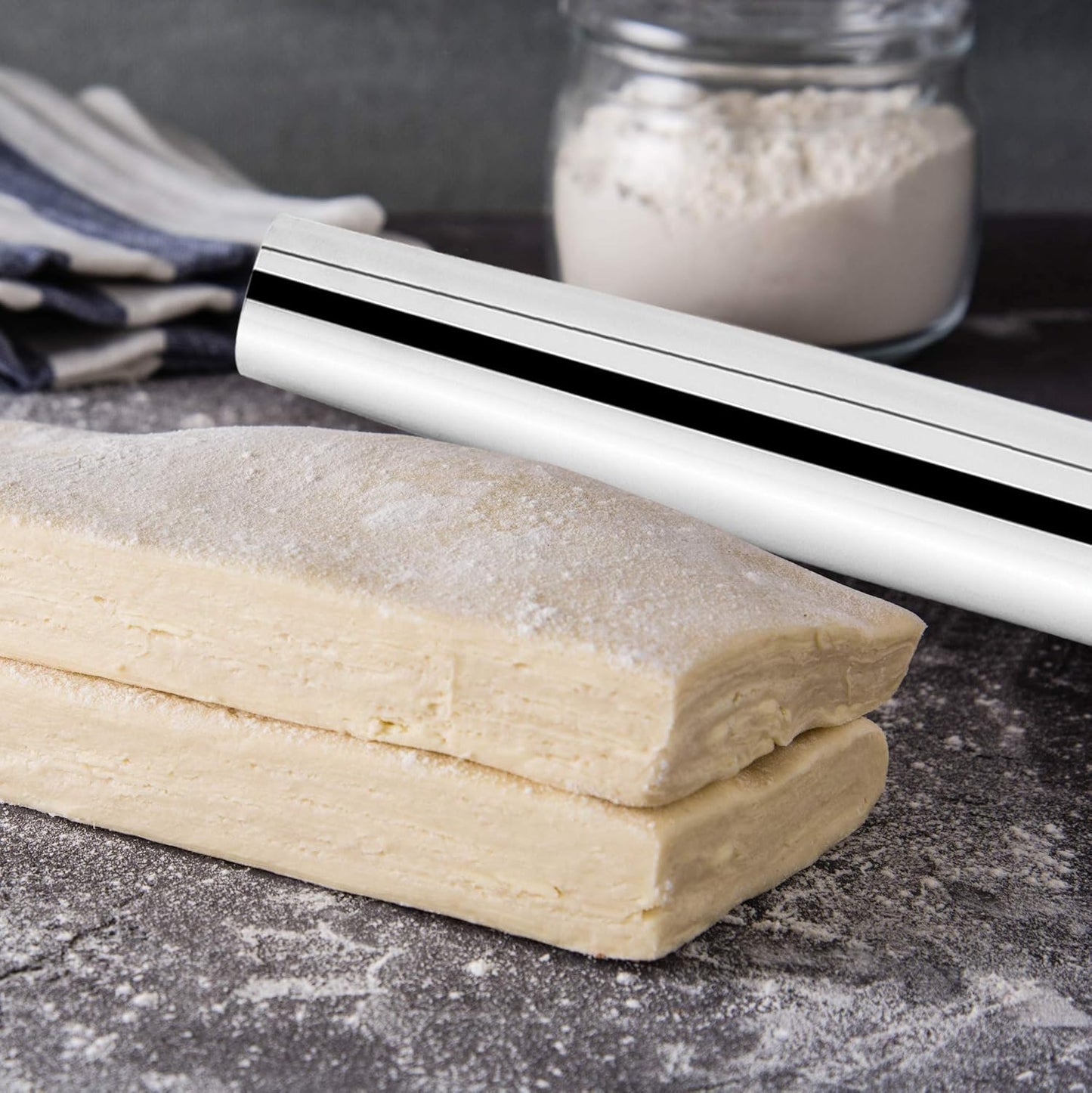 Fox Run Stainless Steel Rolling Pin With Handles, 18" x 2.6" x 2.8"