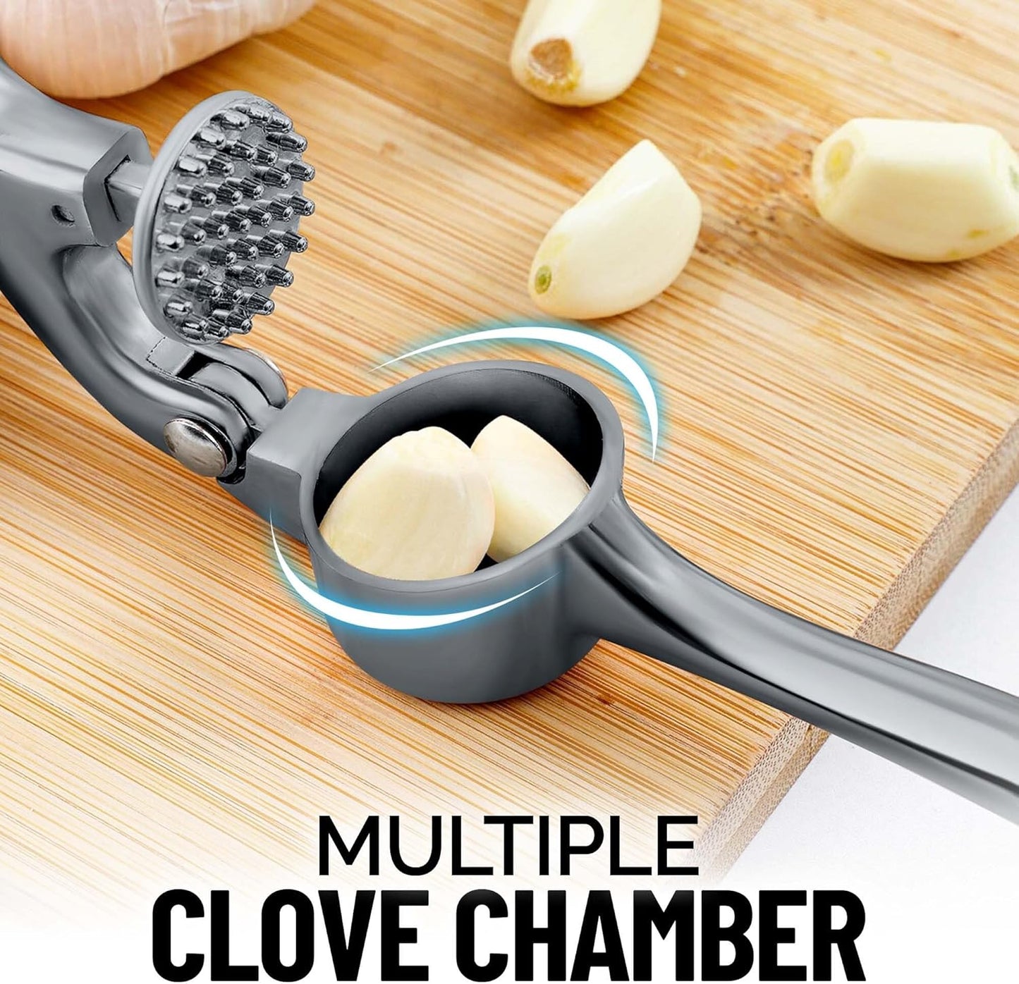 Zulay Kitchen Premium Garlic Press Set - Rust Proof Professional Garlic Mincer Tool - Easy-Squeeze, Easy-Clean with Soft, Ergonomic Handle - Silicone Garlic Peeler & Brush (Silver)