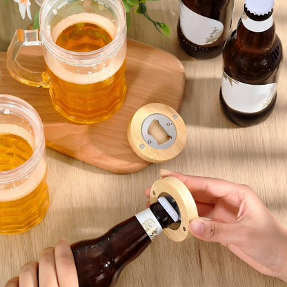 Vesici 100 Pcs Magnetic Bottle Opener 2.5in DIY Bamboo Round Shape Beer Openers Wooden Fridge Magnet Refrigerator Sticker Gift for Beer Lover Wedding Guest Kitchens Bars Parties