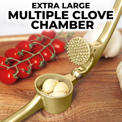 Zulay Kitchen Premium Garlic Press Set - Rust Proof Professional Garlic Mincer Tool - Easy-Squeeze, Easy-Clean with Soft, Ergonomic Handle - Silicone Garlic Peeler & Brush (Silver)