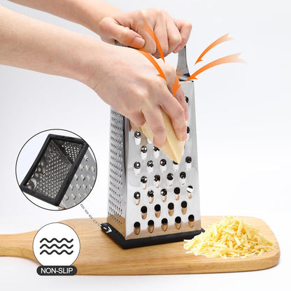 Cheese Grater, Size 4-Sided Stainless Steel Box Grater, Food Shredder for Cheese, Parmesan, Vegetable, Dishwasher Safe, Black
