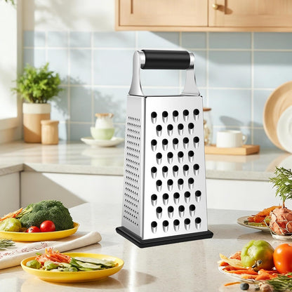 Cheese Grater, Size 4-Sided Stainless Steel Box Grater, Food Shredder for Cheese, Parmesan, Vegetable, Dishwasher Safe, Black