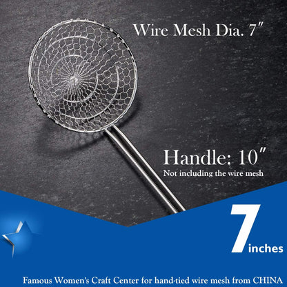 Hicook Stainless Steel Kitchen Spider Strainer Skimmer Ladle Food Dumpling Noodle Strainer for Pasta Spaghetti Noodles and Frying, 7 inches