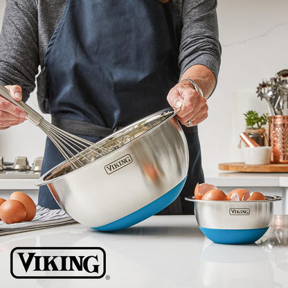 Viking Mixing Bowls Set, 10 Piece Stainless Steel Kitchen Cookware, Non-Slip Silicone Base, Includes Tight Fit Lids, Dishwasher Safe, Black