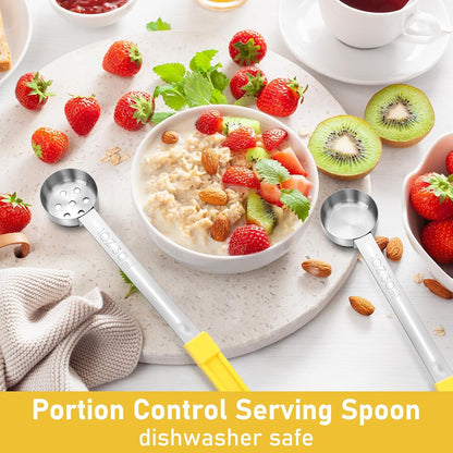 Teenyyou 4 Pcs Portion Control Serving Spoons Portion Control Spoons Ladle Scoops Food Measuring Utensils Proportion Manage Slotted and Unslotted Scoops for Weight Loss(Green,4oz)