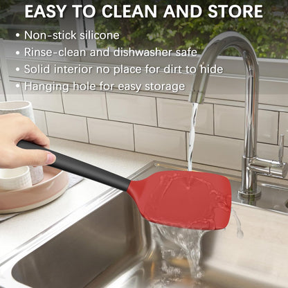 Coukre 2 Pack Silicone Spatula Set, High Heat Resistant, BPA Free Kitchen Spatula, Solid & Slotted Turner for Non-Stick Pans, Sautéing, and Flipping (2, PureBlack)