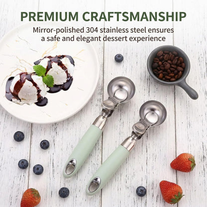Set of 2 Stainless Steel Ice Cream Scoops - 1.85"x1.85" Deep Scoop with Spring-Loaded Release | Non-Stick Melon Baller for Fruits, Dessert & Cookie Dough