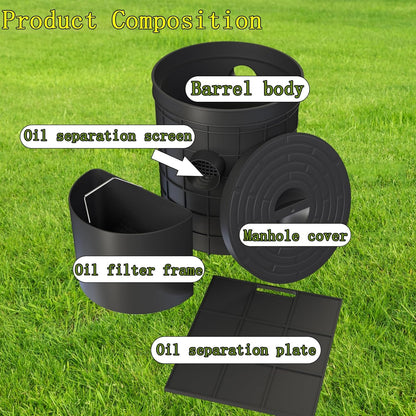 Grease Trap Commercial, Lightweight PE Plastic Grease Interceptor Trap Side Inlet Waste Oil Water Separator for Kitchen Sink Restaurant Wastewater Easy Install (Round-315-110-110)