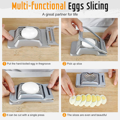 Egg Slicer for Hard Boiled Eggs, Stainless Steel Wire, Multipurpose Heavy Duty Aluminium Egg Cutter for Egg, Salads, Sandwiches, Strawberries, Mushrooms, Soft Cheese, Red