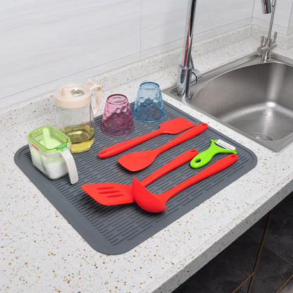 Extra Large Silicone Trivet Heat Resistant Mat 18'' x 16'' set of 2 Dish Drying Mats kitchen Counter Rack Sink Drainer Pad Hot Pot Trivet Dishwasher Safe (grey)