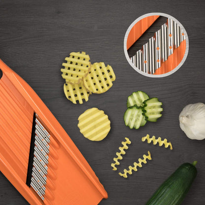 Börner Wave/Gaufrel XXL PowerLine Vegetable Slicer • Corrugated Vegetable Cutter • Corrugated/Waffle Cutter • Potato Grater for Grilled Potatoes Orange