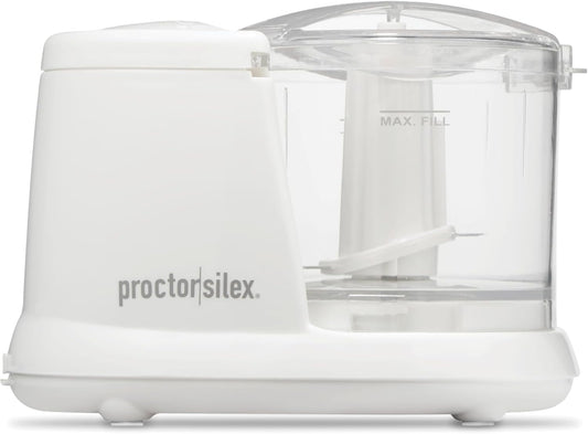 Durable Electric Vegetable Chopper & Mini Food Processor | 1.5 Cup Bowl | Pulse Speed Control For Chopping, Puree & Emulsify | Stainless Steel Blades | Dishwasher Safe | White | 72500J