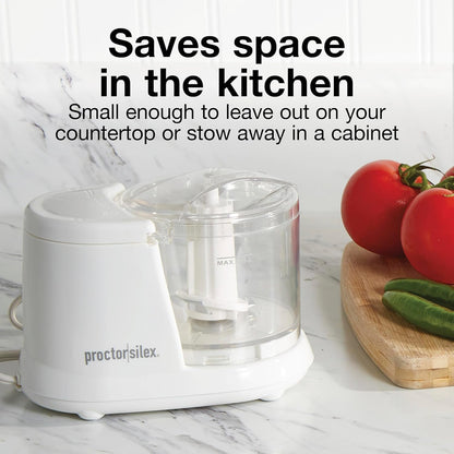 Durable Electric Vegetable Chopper & Mini Food Processor | 1.5 Cup Bowl | Pulse Speed Control For Chopping, Puree & Emulsify | Stainless Steel Blades | Dishwasher Safe | White | 72500J