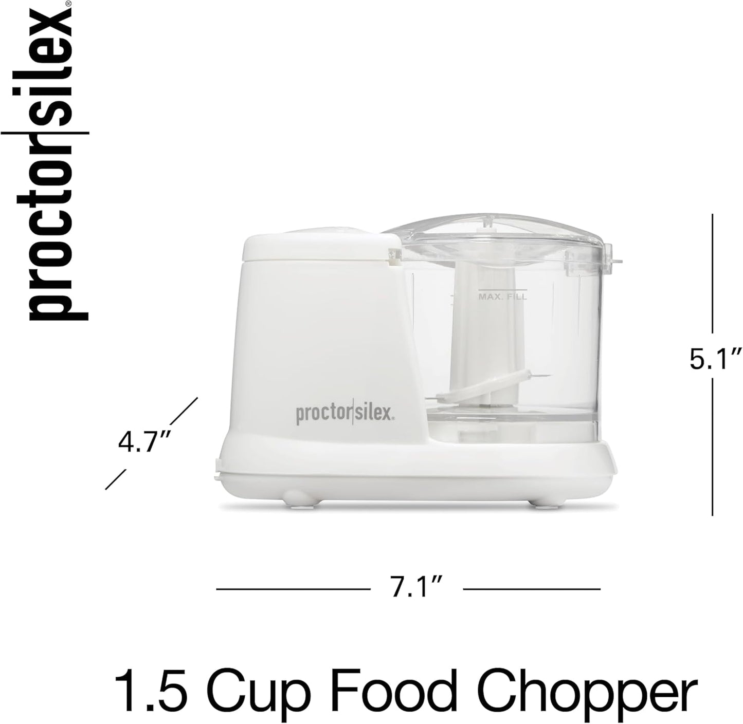Durable Electric Vegetable Chopper & Mini Food Processor | 1.5 Cup Bowl | Pulse Speed Control For Chopping, Puree & Emulsify | Stainless Steel Blades | Dishwasher Safe | White | 72500J