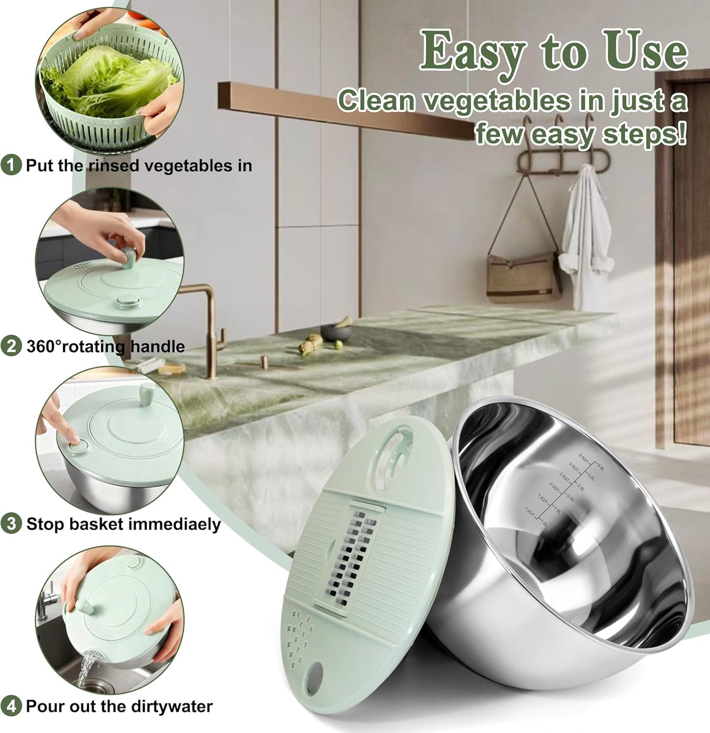 Unokit Mixing Bowls with Lids Set - 16 Pcs Stainless Steel Nesting Mixing Bowls with Grater Attachments, Mixing Bowl Set for Multi Mixing & Serving