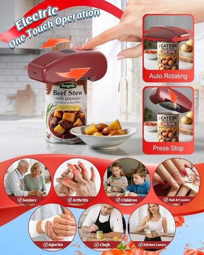HuiJuKeJi LED Automatic Can Opener, Hands-Free One-Touch Operation Electric Can Opener, Auto-Stop Smooth Edge Safety & USB Rechargeable for Seniors Arthritis Effortless Opening Kitchen Gadget Gift
