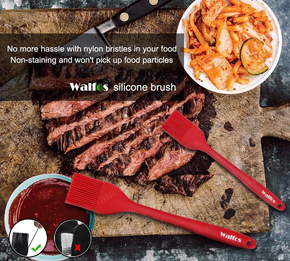 Walfos 600°F Heat Resistant Silicone Basting Brushes BPA Free Pastry Brush, Spread Oil Butter Sauce for BBQ Grill Baking Kitchen Cooking, Dishwasher Safe (2 SIZE)