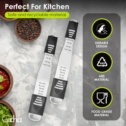 GOCHA Double-Ended Adjustable Measuring Spoon - 9-in-1 Kitchen Tool with Precision Scales (0.5-13ml/g) - Space-Saving Design for Dry & Liquid Ingredients (Black Green)