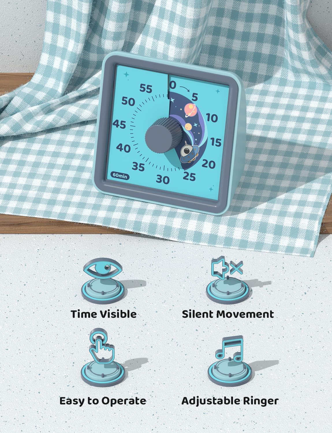 LIORQUE 60 Minute Visual Timer for Kids, Visual Countdown Timer for Classroom Office Kitchen with 'Rainbow' Pattern Design, Pomodoro Timer with Silent Operation (Batteries Included)