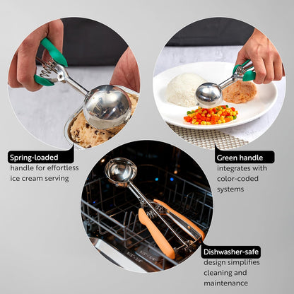 Restaurantware Comfy Grip 4 Ounce Ice Cream Scooper 1 Spring-Loaded Melon Ball Scoop - #8 Built-In Blade Gray Stainless Steel Cookie Baller Dishwasher-Safe Heavy-Duty
