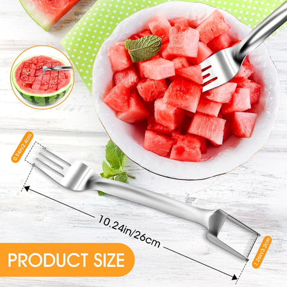 2 PCS Stainless Steel Watermelon Slicer and Fork - 2-in-1 Portable Kitchen Tool for Home Camping and Parties