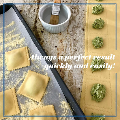 La Gondola Homemade Ravioli Stamp - Square Festooned 1.77x1.77in | Italian Pasta Making Tool for Home and Business | Brass & Natural Wood | Easy to Use Ravioli Stamp | Ravioli Cutter Made in Italy