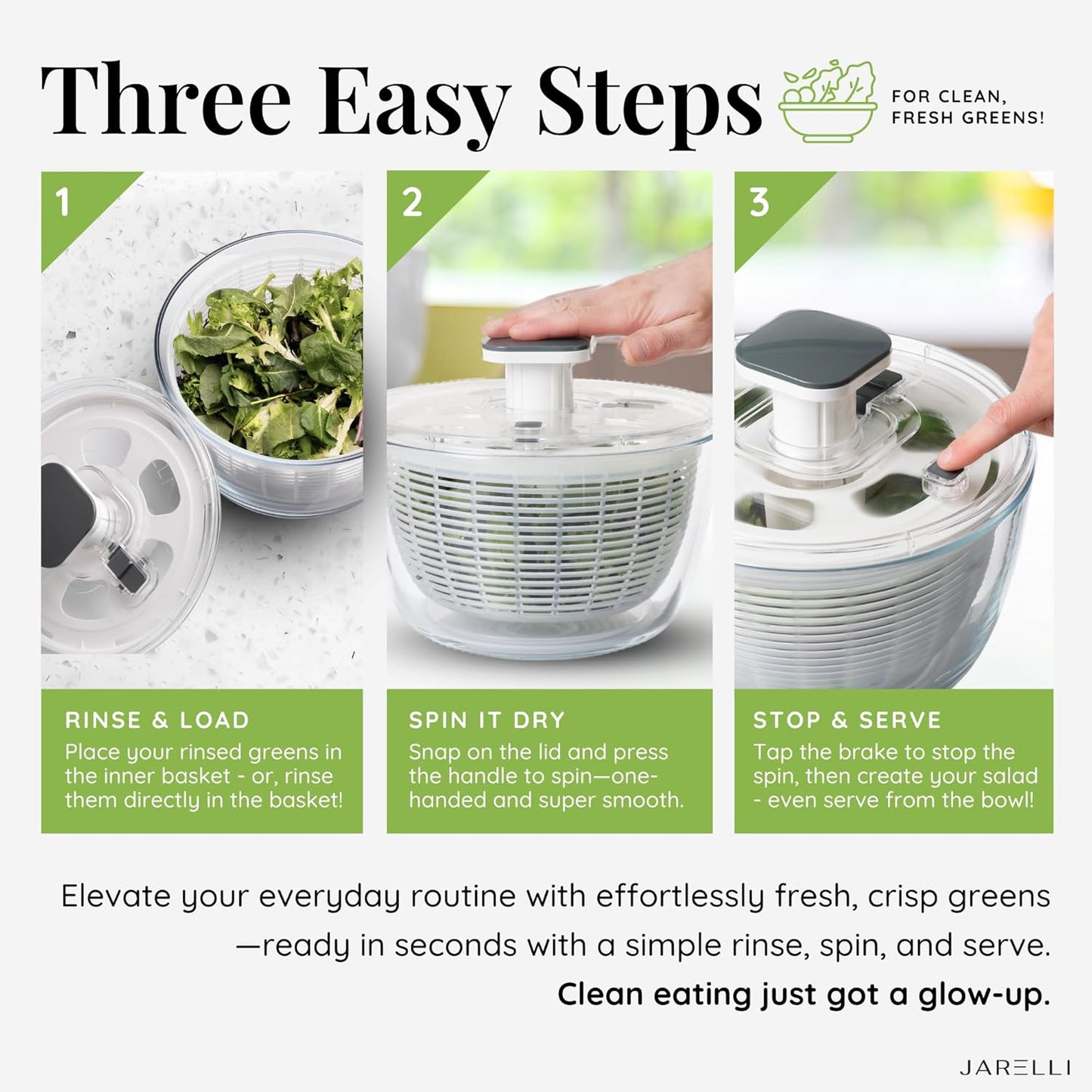 Borosilicate Glass Salad Spinner with Push Button & Storage Lid - Large Capacity 6.3QT Lettuce & Fruit Washer with BPA-Free Draining Colander - Spinning Vegetable Dryer Doubles as a Serving Bowl