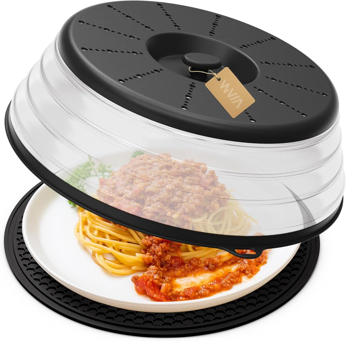WVM Microwave Splatter Cover Vented for Food with Hook Hole, Splatter Guard & Colander Kitchen Gadget for Food, Meal Prep, Grey