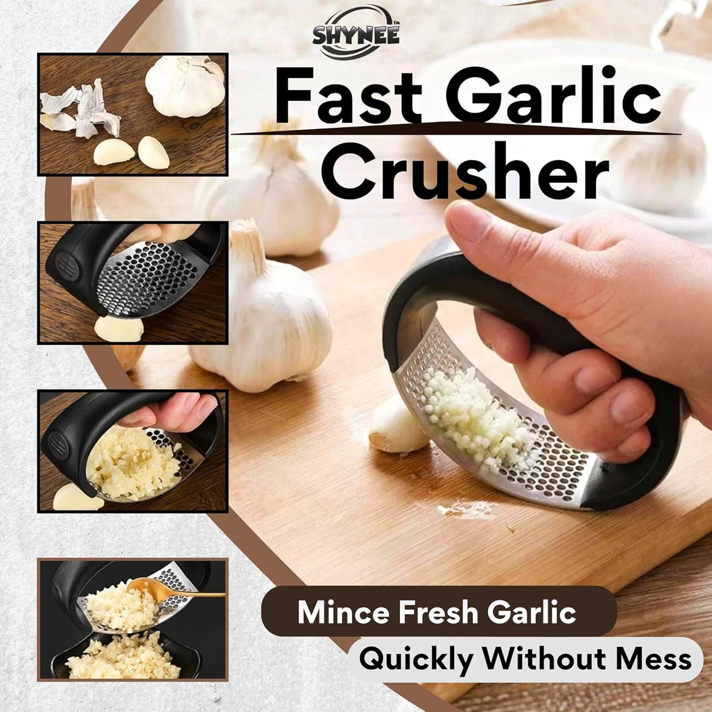 4PCs Kitchen Essentials Set – Premium Quality Lemon Squeezer, Garlic Press, Stainless Steel Whisk, Multi-Use Grater, Cheese Grater – Durable, Easy to Clean Cooking Tools Set for Everyday Meal Prep