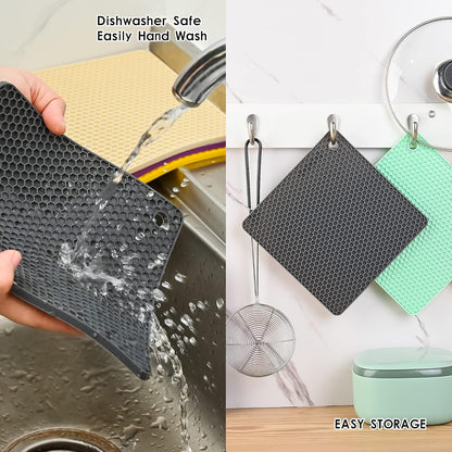 Yellow Silicone Trivets Mats Hot Pads for Cooking, Dish, Pan and Pot, Heat Resistant Trivet Mats for Counter Top,Workshop,Coffee or Placemats 4 Pack,Size:7.5x7.5 Inch,Shape:Square