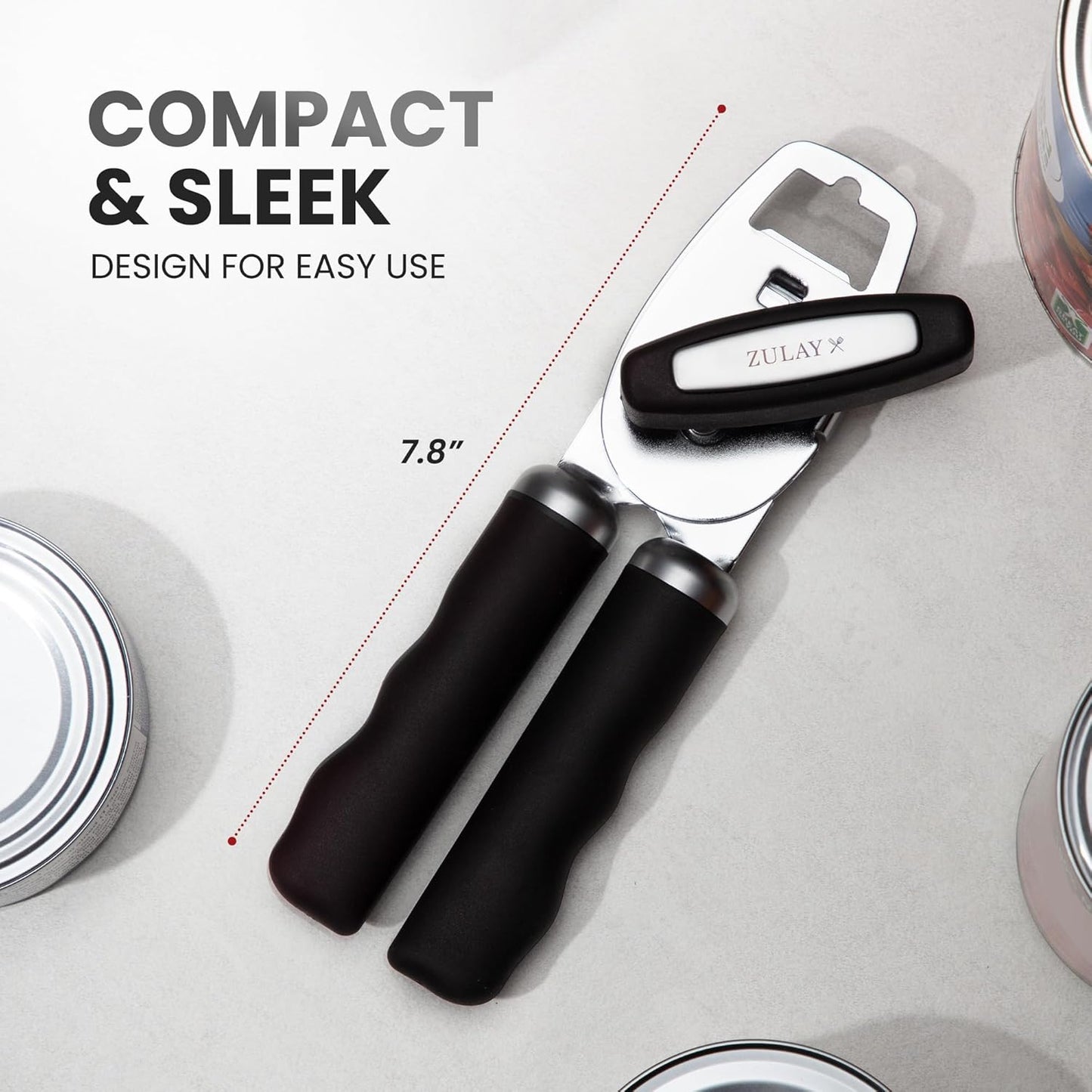 Zulay Kitchen Heavy Duty Stainless Steel Can Opener Manual with Bottle Opener - Rust Proof Manual Can Opener With Turn Knob & Comfy Soft Grip Handles - Cherry Red - Colors B
