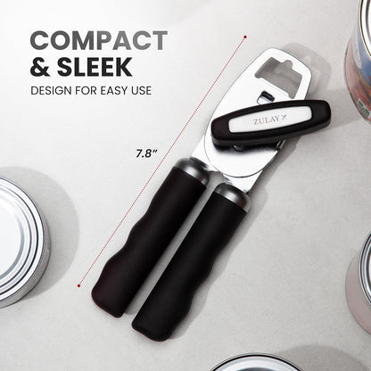 Zulay Kitchen Heavy Duty Stainless Steel Can Opener Manual with Bottle Opener - Rust Proof Manual Can Opener With Turn Knob & Comfy Soft Grip Handles - Cherry Red - Colors B