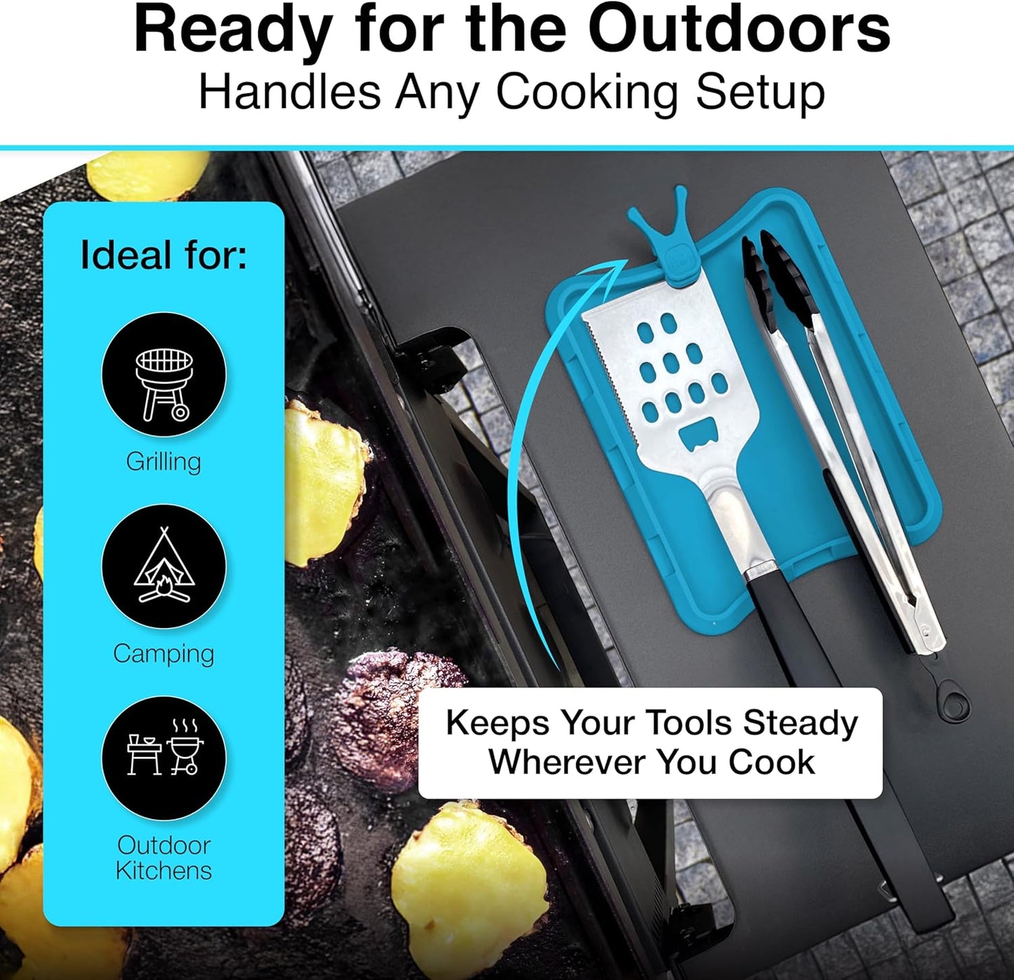 Nottaslip Utensil Prong Pot Spoon Holder - Premium Silicone Spoon Rest - Heat-Resistant to 550°F, BPA-Free, Dishwasher Safe Utensil Pot Clip, Fits Most Pots & Pans - Non-Slip Silicone - 2PK, Black