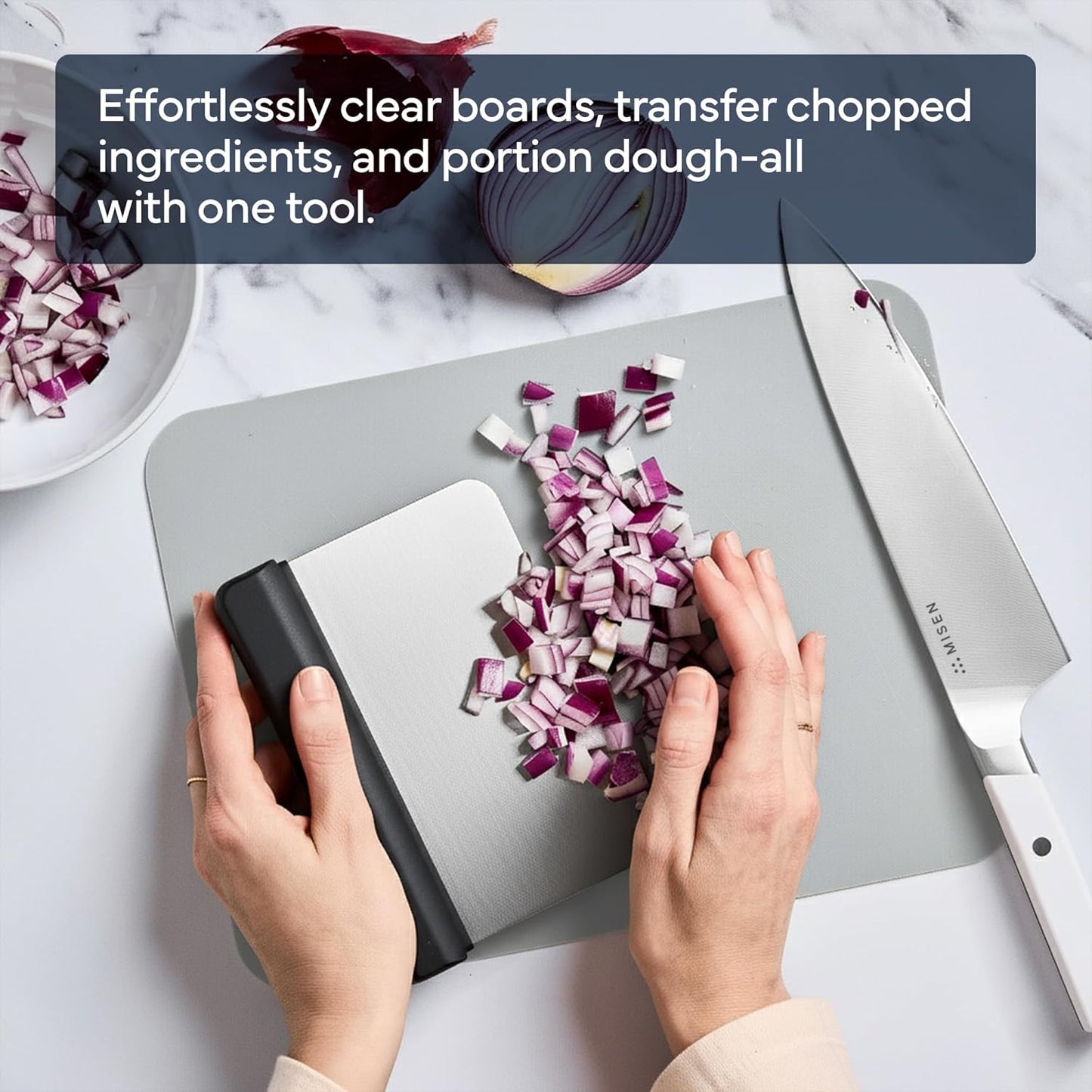 Misen Stainless Steel Bench Scraper - Versatile Food Scraper with Walnut Handle - Ideal for Kitchen, Pastry & Dough - Durable Cutting Board Scraper Tool - Effortless Transfer into Pots & Pans -Walnut