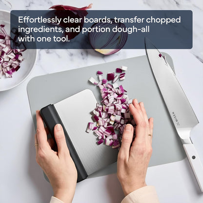 Misen Stainless Steel Bench Scraper - Versatile Food Scraper with Walnut Handle - Ideal for Kitchen, Pastry & Dough - Durable Cutting Board Scraper Tool - Effortless Transfer into Pots & Pans -Walnut