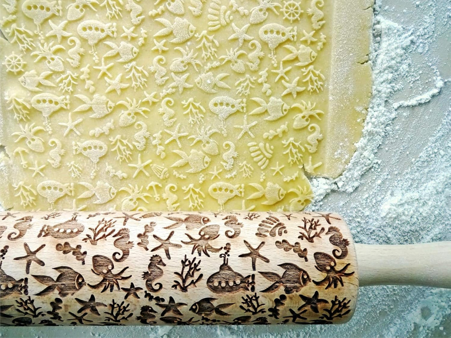 Embossing Rolling Pin SHELLS. Dough and Clay Roller for Embossed Cookies and Pottery. Cookie and Ceramic Stamp. Backing Gifts for Women by Algis Crafts