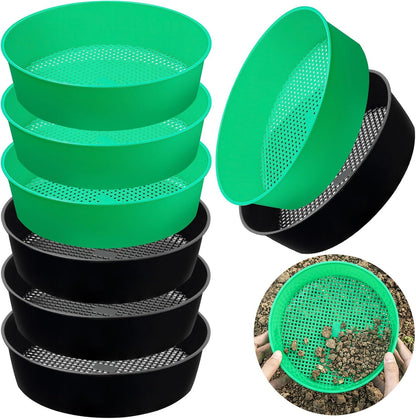 4 Pack Garden Soil Compost Sifter Round Plastic Sand Sieve, Sifting Pan Set for Gardening Home Plant Work with Small Rocks Gravel Sand