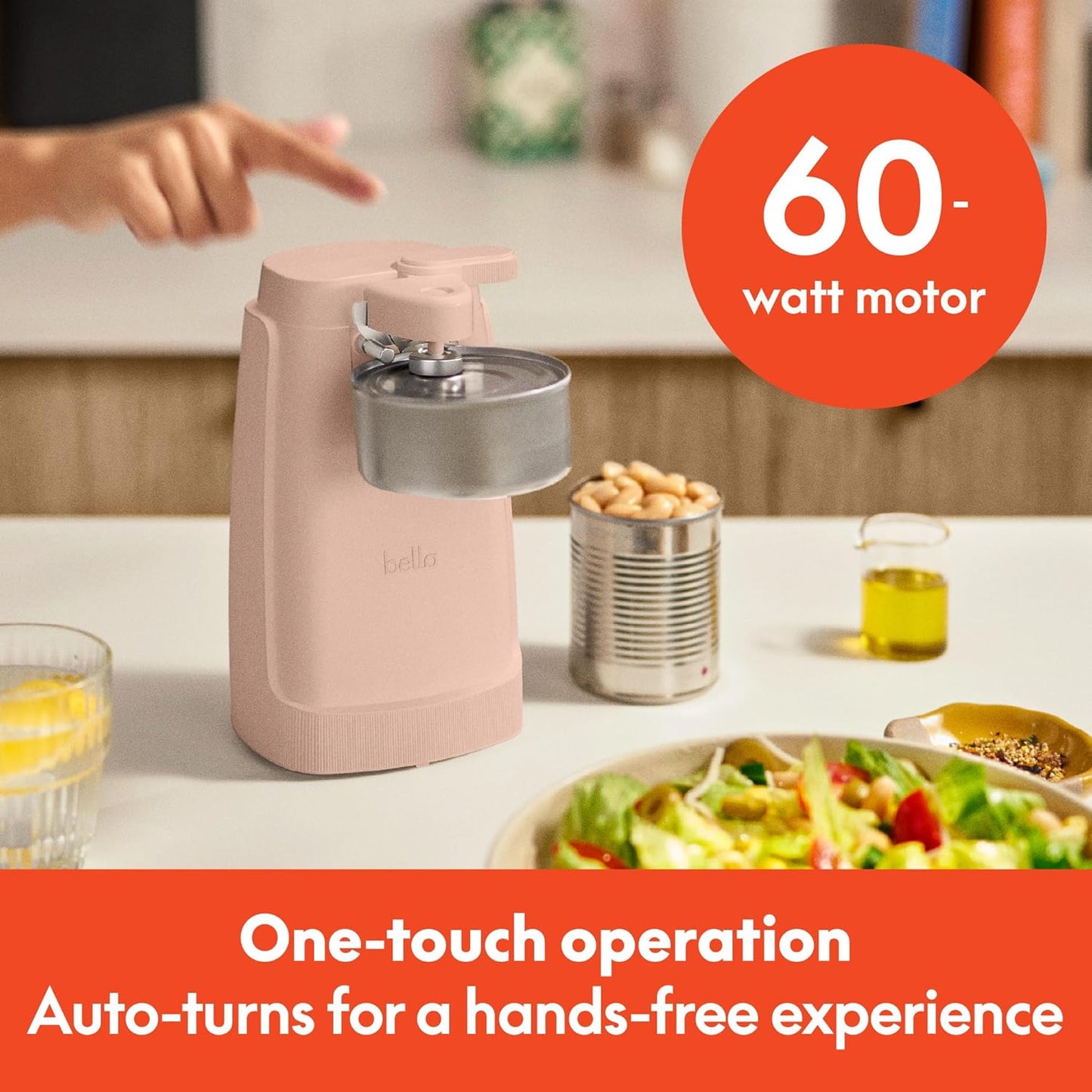 bella Electric Can Opener and Knife Sharpener, Removable Cutting Lever, Cord Storage, Stainless Steel Blade, Sage