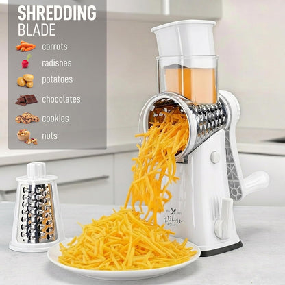 Zulay Kitchen Rotary Cheese Grater 5 Blade Cheese Shredder - Manual Hand Crank Cheese Grater With Reinforced Suction & 5 Interchangeable Drums - Easy to Use, Vegetable Chopper Round Mandoline Slicer - Colors B