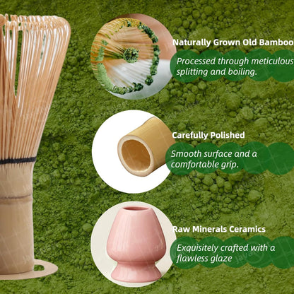 Matcha Whisk Set, 6-Piece Matcha Making Kit, Macha Tea Set, (Chasen Holder), Ceramic Whisk Holder, Matcha Starter Sifter, Bamboo Scoop, Spoon Japanese Tea Tools For Ceremony Gift (Green)