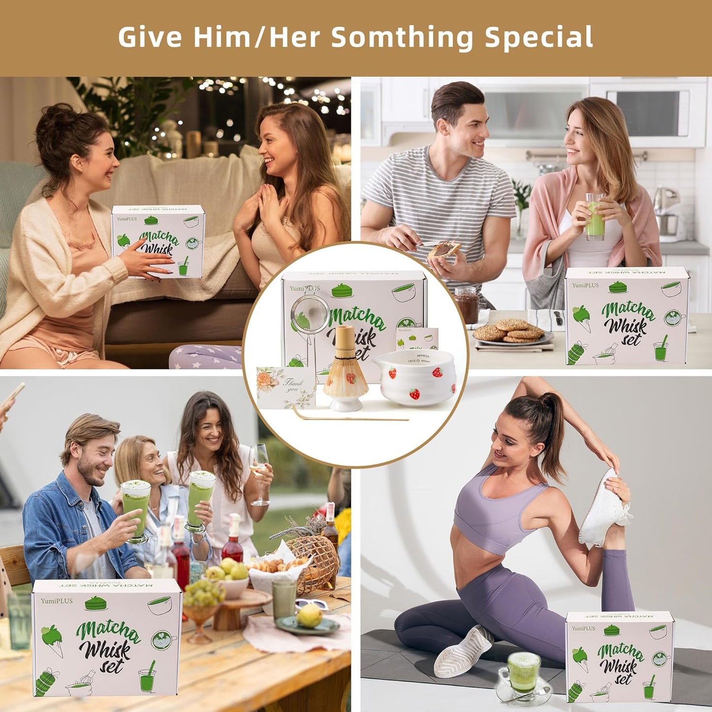 5pcs Premium Matcha Set,Ceramic Bowl with Spout and Bamboo Whisk set, Ceremonical Matcha Kit for breakfast/latte,Tea Starter Making Kit,Unique Matcha Gift set (pink love)
