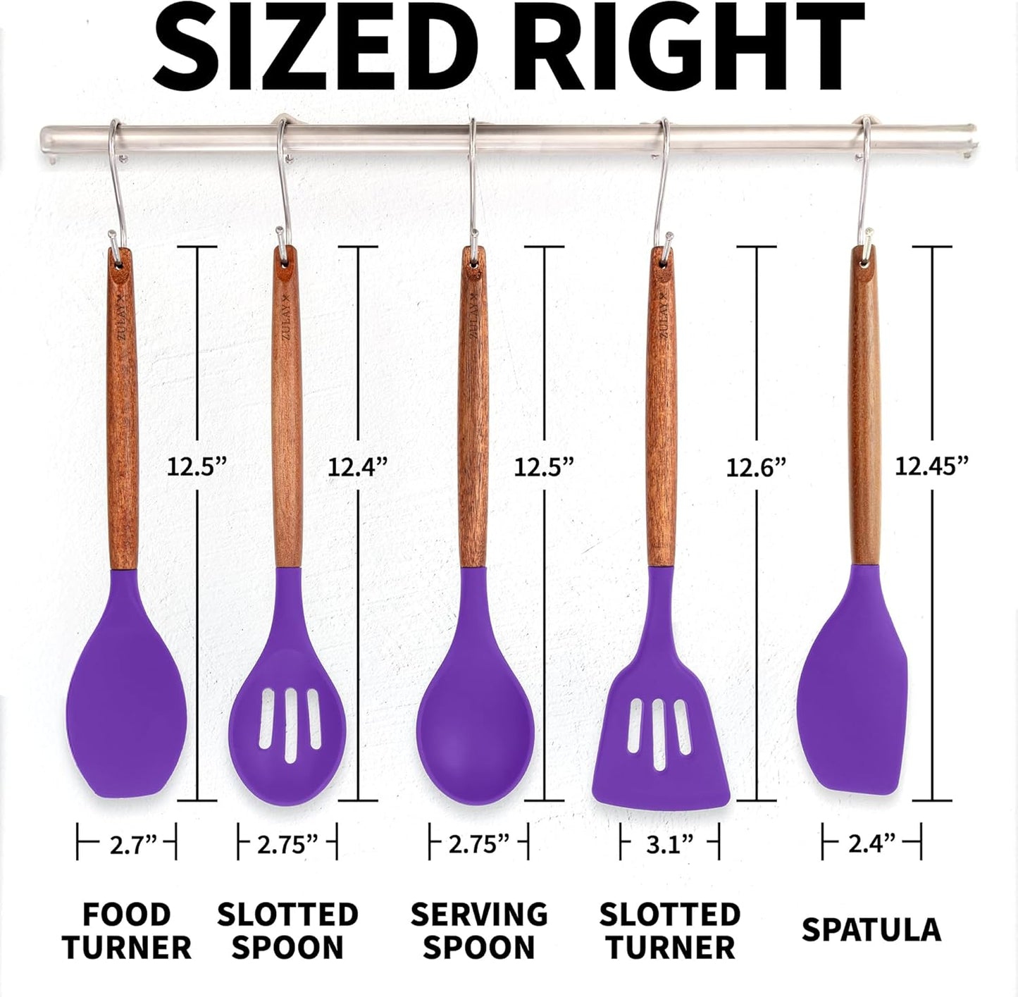 Zulay Kitchen Utensils Set Non-Stick Silicone Cooking Utensils Set with Authentic Acacia Wood Handles - 5 Piece Silicone Utensil Set - Kitchen Utensils Set with 464°F Heat Resistance - Gray