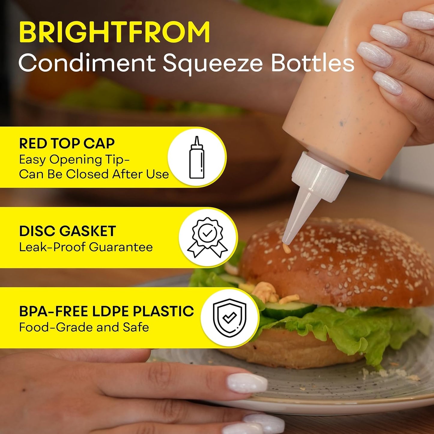 Professional Squeeze Bottles with Red Cap Restaurant-Grade Condiment Dispensers for Sauces, Ketchup, Mustard, BBQ - BPA-Free Plastic Kitchen Bottles, Perfect for Home & Commercial Use (2, 8o'z)