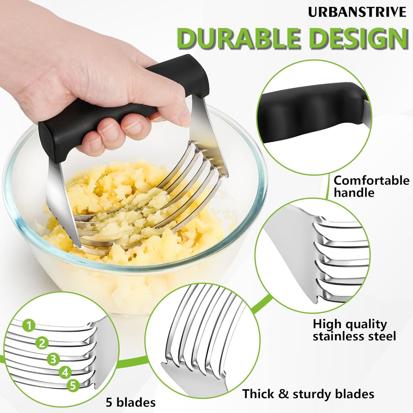 Urbanstrive Large Pastry Cutter Tool, Top Professional Pastry Blender Stainless Steel, Heavy Duty Dough Blender, Dishwasher Safe Baking Supplies Baking Tools, Black