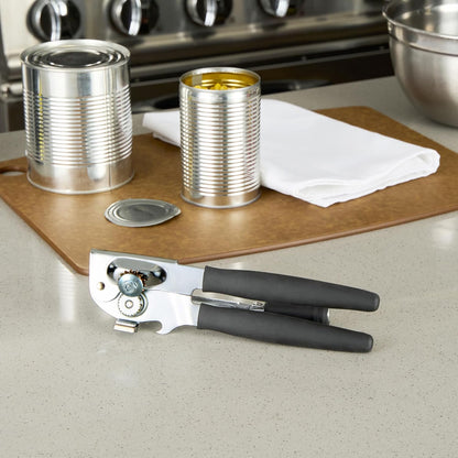 Restaurantware Stainless Steel Magnetic Manual Can Opener - German Standard Red Crank Can Opener with Magnet, Ergonomic Handles, Non-Slip - Heavy-Duty Hand Can Opener, Easy Turn, Sharp Blade